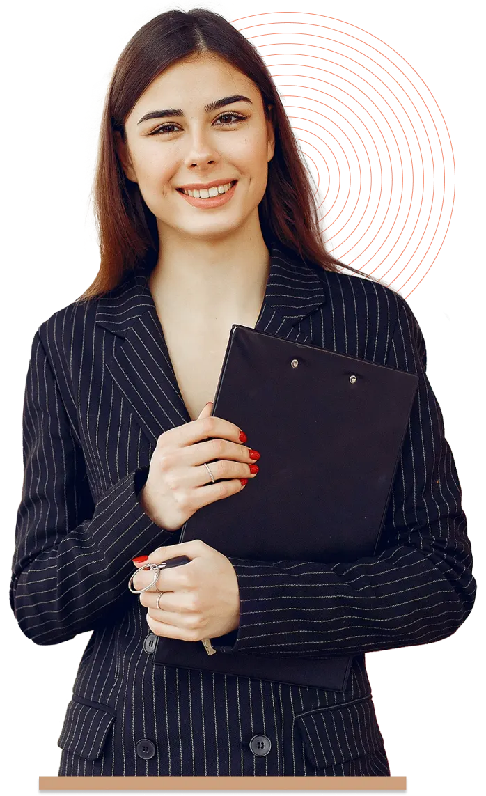 section8-image-webp An image of young professional lady in an office attire and holding a clip file folder.