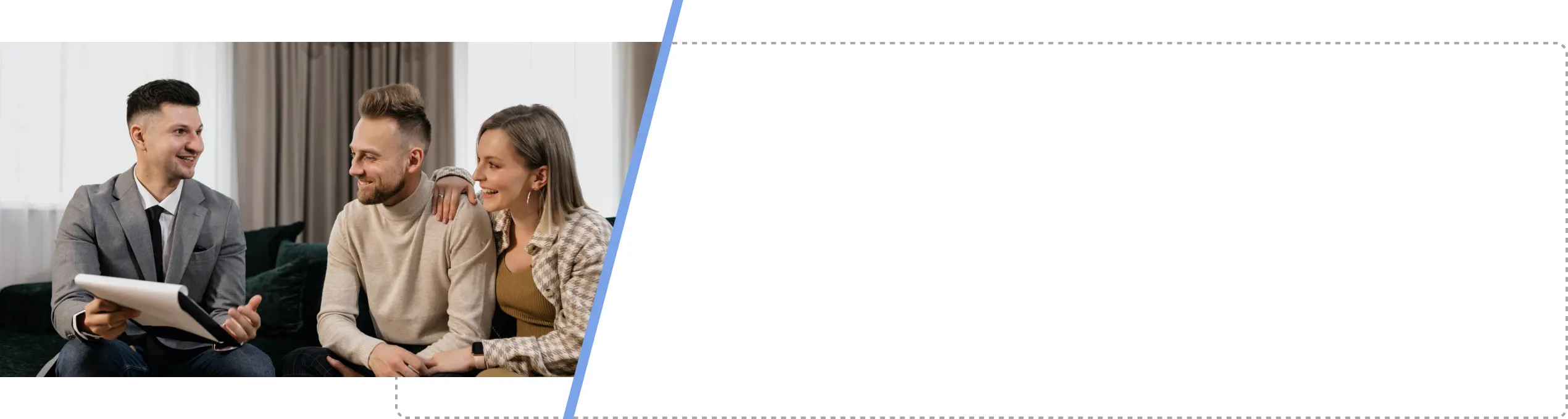 guaranteed-leads-background-webp An image with a male realtor showing a paper to a couple sitting on a sofa.